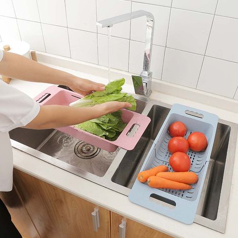 Verstellbarer Obst- und Gemüseabtropfkorb, 1 Stück, Abtropfkorb für Spülbecken, Küchenzubehör. (1/5)
