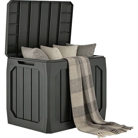 Wasserdichte Aufbewahrungsbox für den Außenbereich (121 l), schwarze Gartenbox mit Griffen, wetterfest, Maße: 56 x 45 x 53 cm