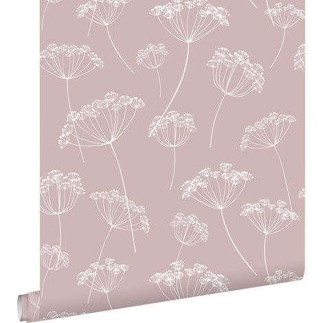 papier peint ombelles vieux rose et blanc  - ESTAhome