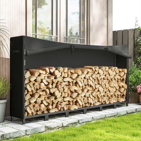 Coffre de Jardin en Métal avec Bâche Imperméable, Volume 0,8m³, Structure Ajustable, 235x31x116 cm, Noir (1/5)