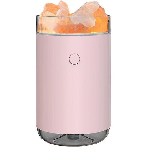 Diffuseur d'air électrique multifonction, humidificateur, huile aromatique, pierres de sel cristallin, veilleuse rose (1/3)