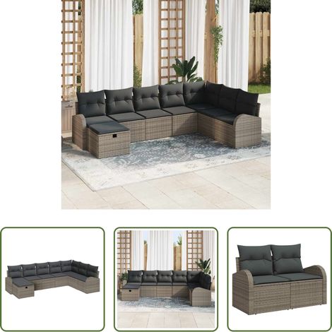 Gartenmöbel - Garten-Sofa-Set mit Kissen mit Speicher 8 pcs Grau Poly Rattan (1/5)