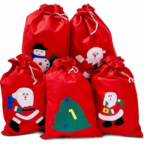 Sacchetto regalo di Babbo Natale, sacchetti in feltro, rosso, grande, XXL, cordino (1/5)