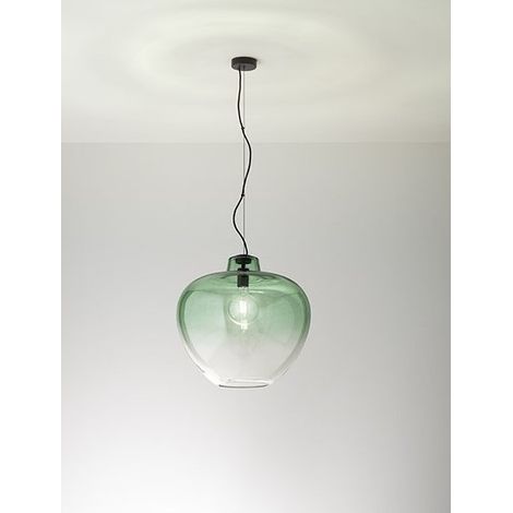 Suspension En Verre Soufflé 10S46667 Ve, Design Moderne, Finition Vert Miroir Dégradé Et Structure En Métal Noir Mat, E27 - Marque Perenz. (1/2)