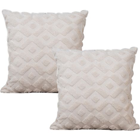Lot de 2 housses de coussin, fausse fourrure blanche, 50 x 50 cm, fermeture éclair invisible, salon, chambre (1/5)