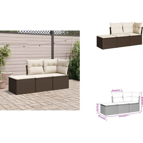 Salon de jardin avec coussins 3 pcs marron résine tressée - Salon De Jardin - Mobilier De Jardin - Salon Extérieur - Ensemble De Canapés - Canapé D'angle (1/3)
