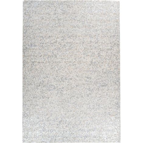 Tapis en Cuir Fait Main "Finish" Blanc & Argent 120 x 170 cm (1/4)