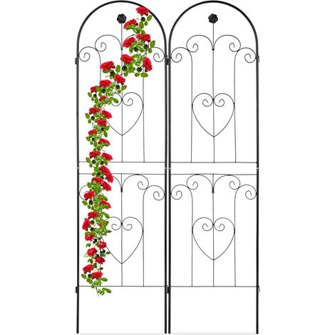 Relaxdays Rankgitter, 2er Set, Rankhilfe für Kletterpflanzen, HxB 180 x 50 cm, Stecksystem, freistehend, Eisen, schwarz