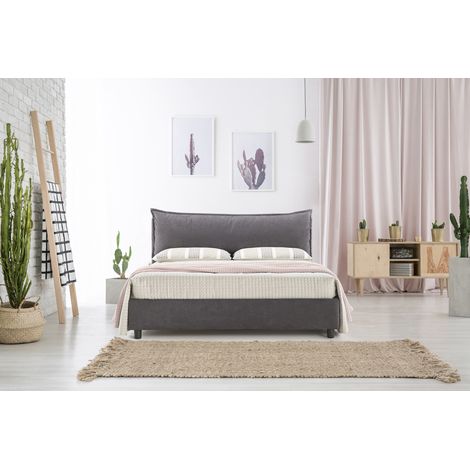 EVERGREENWEB Letto Matrimoniale KING SIZE con Contenitore e Rete Doghe in Legno con Materasso 180x200 cm + 2 cuscini memory-Testiera in Tessuto Sfoderabile Ideale per Camera da Letto - colore Grigio (1/3)