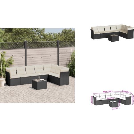 Salon de jardin 8 pcs avec coussins noir résine tressée - Ensemble Salon De Jardin - Mobilier De Jardin - Salon De Jardin Pliable - Résine Tressée - Rotin Synthétique (1/3)