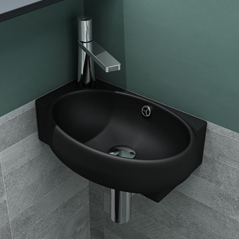 Mai & Mai Lavabo da Appoggio 42X28X15cm, Lavabo Bagno Sospeso Lavandino Bagno Brüssel001R in Ceramica Nano Rivestiment, Nero opaco