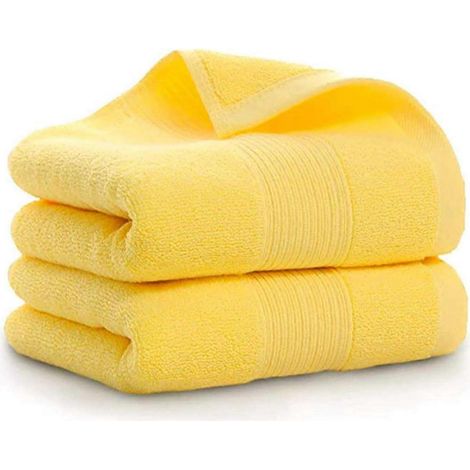 Serviettes de bain pour les mains (14 x 30 pouces), 100 % coton, ultra douces et très absorbantes, pour le bain, les mains, le visage, la salle de sport et le spa (lot de 2 jaunes). (1/5)