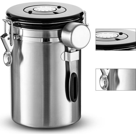 1,8-Liter-Vakuum-Kaffeebehälter aus Edelstahl mit Silikon-Dichtungsring und Löffel geeignet für Kaffeebohnen, Teeblätter und Nüsse. (1/5)
