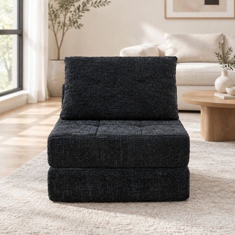 Divano letto trasformabile 79x79x57 cm in ciniglia nera salvaspazio FloraGrace (1/5)