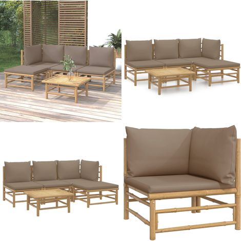 Salon de jardin 5 pcs avec coussins taupe bambou - Salon De Jardin - Mobilier De Jardin - Ensemble De Salon - Ensemble De Meubles De Jardin - Bamboo Furniture - Home & Living (1/5)