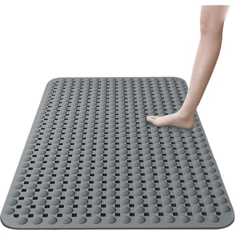 Tapis de douche rectangulaire antidérapant à ventouses, séchage rapide, picots ronds en relief, douceur au toucher, 36 x 69 cm, Gris (1/4)
