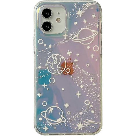 Coque transparente à motif planète spatiale pour iPhone 13 Pro Max, résistante aux chocs, avec contour en PC et TPU, pour une protection élégante et scintillante. Design mignon pour femme. (1/5)