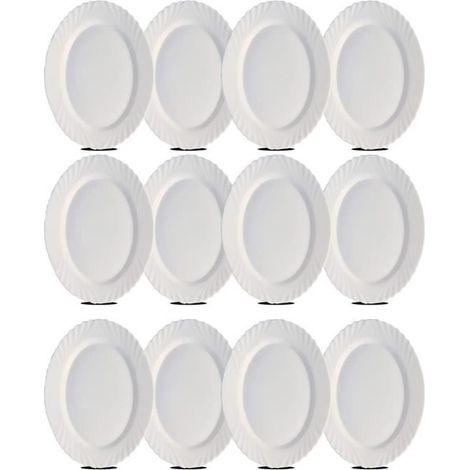 Plat ovale - JUANIO - Lot de 12 - Verre opale - Blanc - 36x34x2 cm (1/3)
