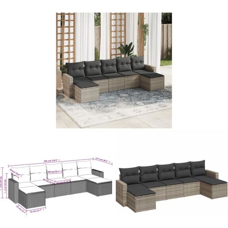 7-tlg. Garten-Sofagarnitur mit Kissen Hellgrau Poly Rattan - Gartensofas - Outdoor Möbel - Lounge Set - Gartenlounge - Rattan Sofa - Home & Living (1/3)