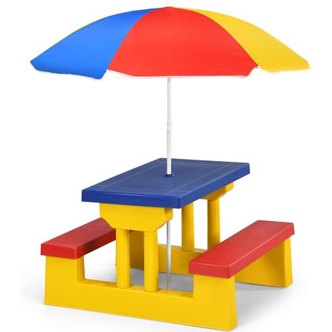 COSTWAY Kids Picnic Table Set Indoor & Outdoor Colorful Picnic Table and Benches (1/5)