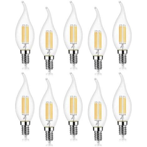 BUNTHAUS 10er-Packung 4-W-E14-LED-Filamentlampen, 470 lm Kerzenflamme, Kaltweiß 6000 K, nicht dimmbar, 360° Abstrahlwinkel