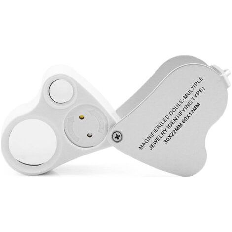 Loupe de bijoutier (blanc argenté), loupe d'horloger éclairée par LED, pièce de timbre de pierre de bijoux de pierre gemme montre de loisir modèle antique loupe de poche monocle (1/4)