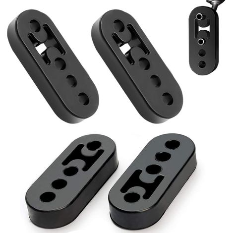 BEBUSINGOTO Silentblock de escape, 4 piezas de suspensión de escape, soportes de escape de goma de 4 orificios para suspensión de tubo de escape u otras piezas, negro (1/5)