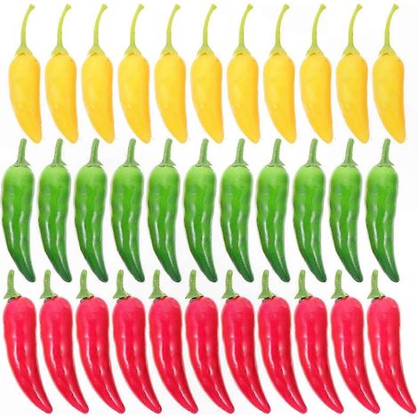 Realistische Deko-Chilischoten, 60er-Set, künstliche Nachbildung, verschiedene Farben, vielseitige Dekoration für Haus und Garten (1/4)