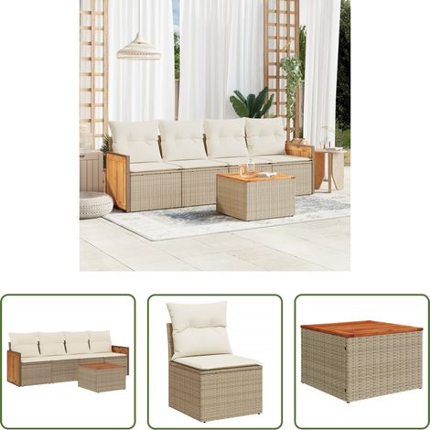 Gartensessel -  5-tlg. Garten-Sofagarnitur mit Kissen Beige Poly Rattan (1/5)