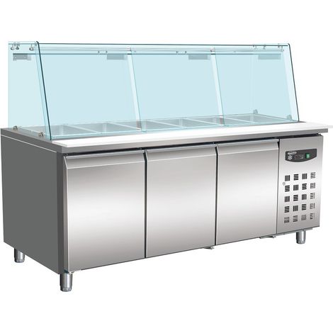 Saladette Réfrigérée avec 3 Portes et Vitrine 5 Bacs GN 1/1 - Combisteel