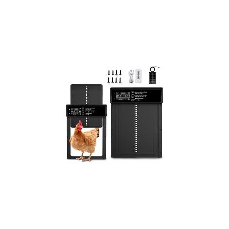 Porte automatique de poulailler, porte automatique de poulailler solaire avec temps/température/lumière/télécommande, IP45, porte automatique de poulailler avec protection intelligente anti-pincement (1/5)