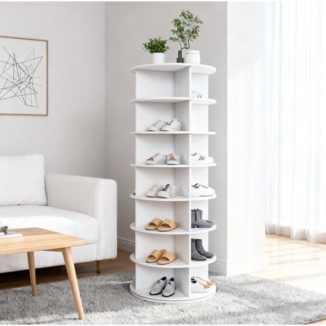Scarpiera girevole 60x60x161 cm bianca, 7 livelli, PVC, 28 paia MEUBLIV (1/5)