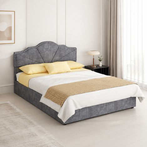 Cama con canapé 140x200 con pistones neumáticos y cabecero tapizado gris DESVIAE (1/5)