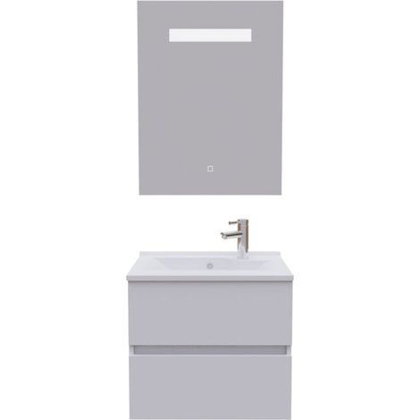 Meuble salle de bain 60 cm ROSALY avec plan vasque et miroir Elégance ht80- - Plan vasque en Résine (1/5)