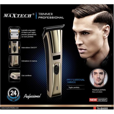 TRADE SHOP - Tagliabarba Rasoio Fino A 0,2mm Trimmer Professionale Maxtech Uomo New Version Ta-ba005 -