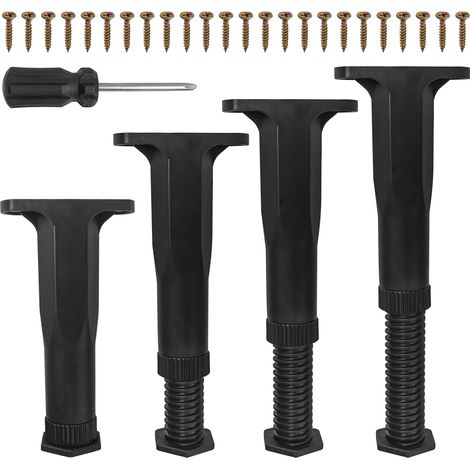4 Pièces Pieds de Meubles Réglables en Hauteur Plastique Pieds Meuble Salle de Bain Noir avec Vis et Tournevis 16.5 à 28.5cm Réglable Pied pour Lit,Canapé,Table,Chaise,Armoire,Meuble (1/5)