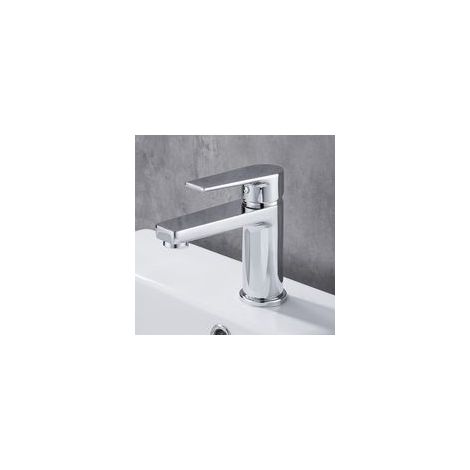 Mitigeur Lavabo, Robinet Mélangeur avec Poignée Carrée, Laiton Chrome pour Salle de Bain (Chaude/Froide) (1/4)