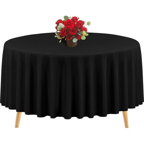 Nappe ronde Noir 305 cm, Polyester, Anti-taches & Anti-froissage, Lavable