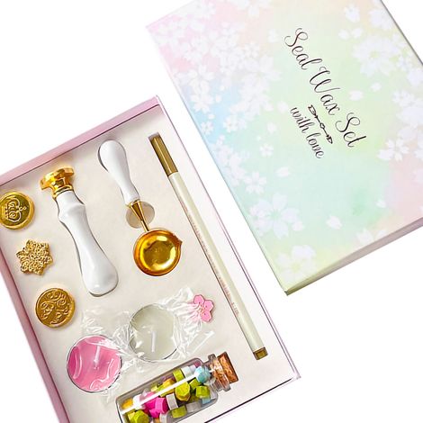 Jeu de tampons en cire motif cerise, tête amovible, manche en bois, coffret cadeau d'anniversaire blanc (1/4)