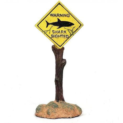 Décor d'aquarium de panneau d'avertissement de requin, ornement de prudence réaliste en résine avec base lestée, décoration amusante à thème océanique pour réservoir de poissons betta et crevettes (1/5)