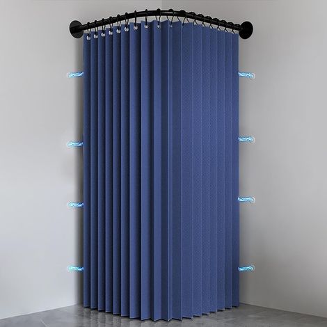 Rideau de Douche Anti Moisissure Pliable, Imperméable Rideau de Douche d'angle en Tissu Lavable, Aimant Rideaux de Douche avec Crochet pour Salle de Bain, 150g/m², Bleu, 80x200cm (1/5)