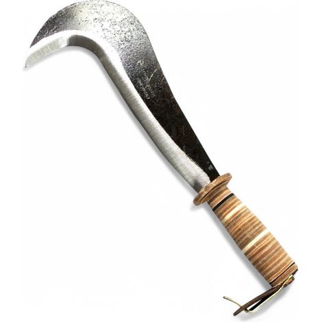 Roncola tipo lucca con lama acciaio forgiato temprato affilati a mano manico cuoio made in italy lama 27 cm