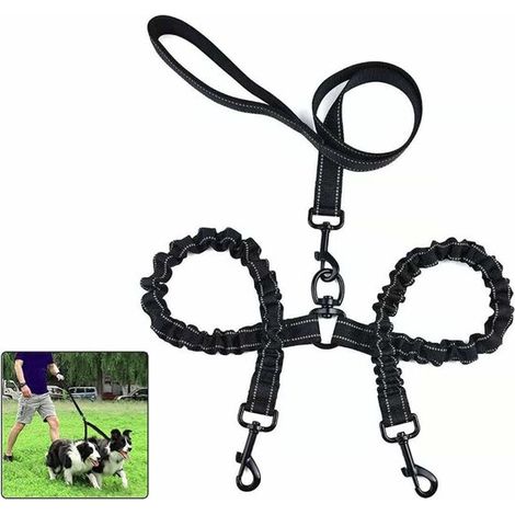 Guinzaglio per cani, doppio guinzaglio, doppio guinzaglio anti-groviglio, guinzaglio multifunzionale per passeggiate e addestramento cani, girevole a 360°, lunghezza regolabile. (1/5)
