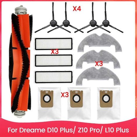 Ensemble de 14 pièces comprenant brosse, sac à poussière, filtre et chiffon de nettoyage pour aspirateur Dreame D10 Plus, Z10 Pro et L10 Plus.