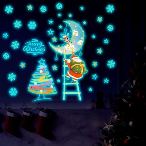 Adesivi murali natalizi che si illuminano al buio - con immagini di Babbo Natale - alberi di Natale - stelle - luna - e altri simboli natalizi (1/2)