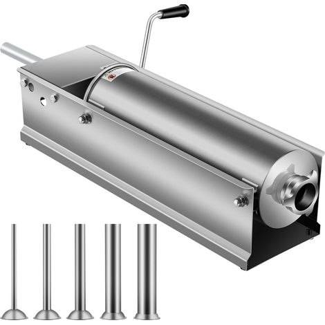 Manuelle Wursthüllenmaschine (7 l/15 lbs), horizontale Fleischfüllmaschine mit zwei Geschwindigkeitsstufen, lebensmittelechter Edelstahl 304, 5 Rohre im Lieferumfang enthalten, für den privaten und ge (1/5)