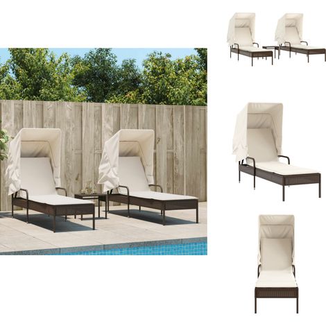 Chaises longues lot de 2 et auvents et table marron poly rotin - Chaise Longue - Transats - Lit De Bronzage - Mobilier De Jardin - Chaise Lounge (1/5)