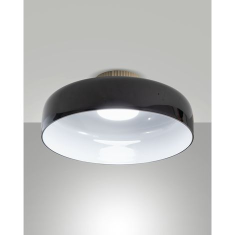 Plafonnier LED intégré Lunar 26W 3150lm, 2700K-4000K, métal et verre soufflé, intensité variable par paliers, IP20, coloris noir - Gamme Lunar.