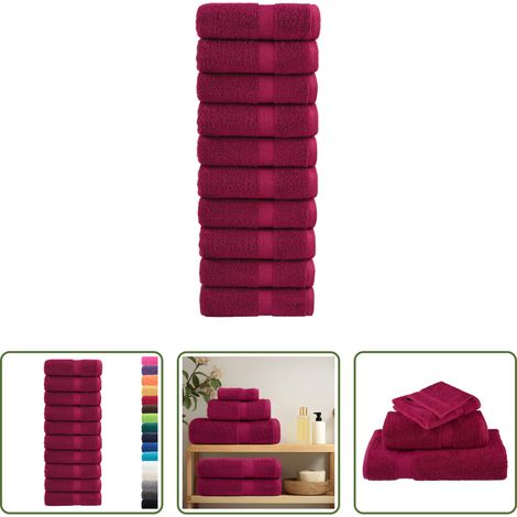 vidaXL Serviettes absorbantes - Serviettes de toilette premium SOLUND 10 pièces Bordeaux 30 x 30 cm 600 g/m² (1/5)