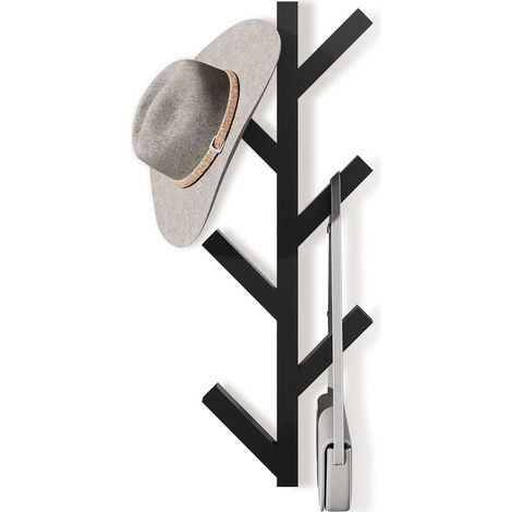 Porte-Manteau Patère Murale en Métal - 41CM Vertical Porte Manteau Mural avec 6 Crochets, Pour Suspendre Vestes, Manteaux, Chapeaux, écharpes et Sacs à Main - Noir (1/5)